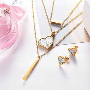 (NEW) HEART 3 Chains Necklace Set Stainless Steel